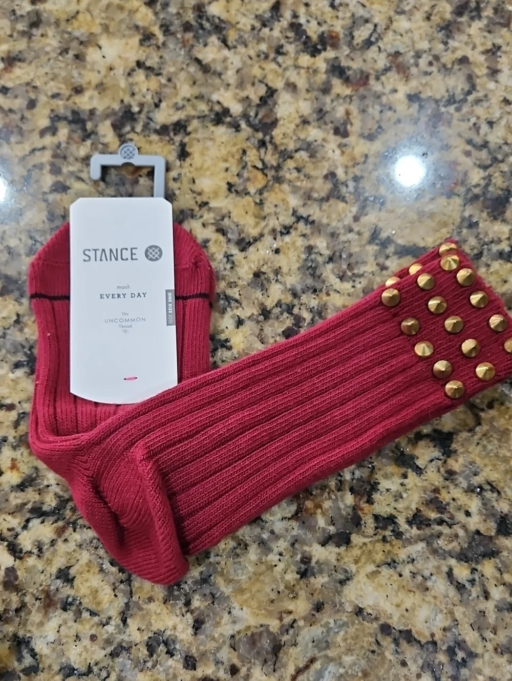 NWT Nordstrom Stance Women's Red  Burgundy Gold Studded Ribbed Socks Osfm